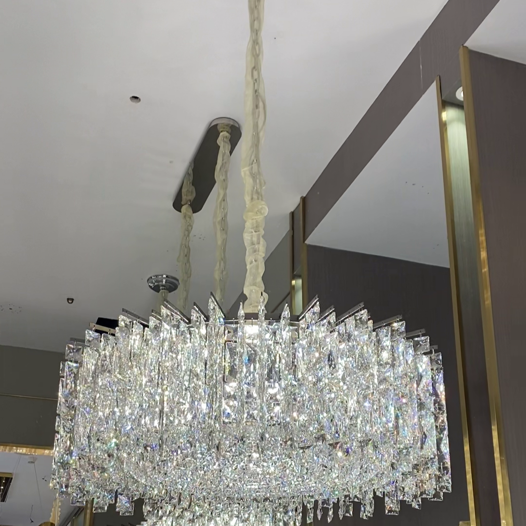 Modern Luxury Round / rectangle Ice Crystal Chandelier in Chrome Finish for Living / dining Room / bedroom