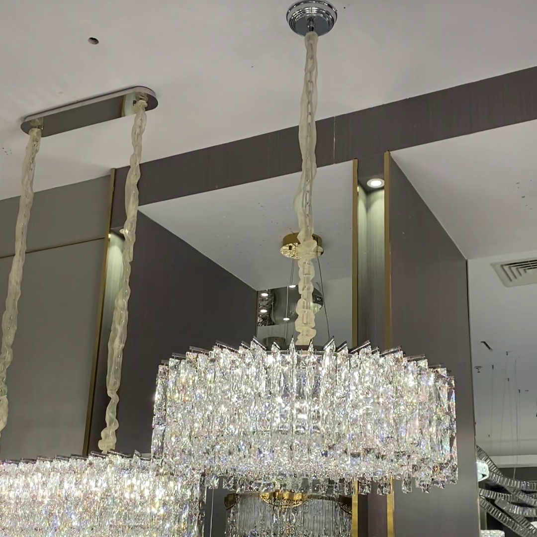 Modern Luxury Round / rectangle Ice Crystal Chandelier in Chrome Finish for Living / dining Room / bedroom