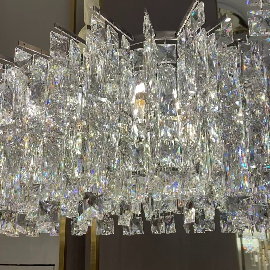 Modern Luxury Round / rectangle Ice Crystal Chandelier in Chrome Finish for Living / dining Room / bedroom