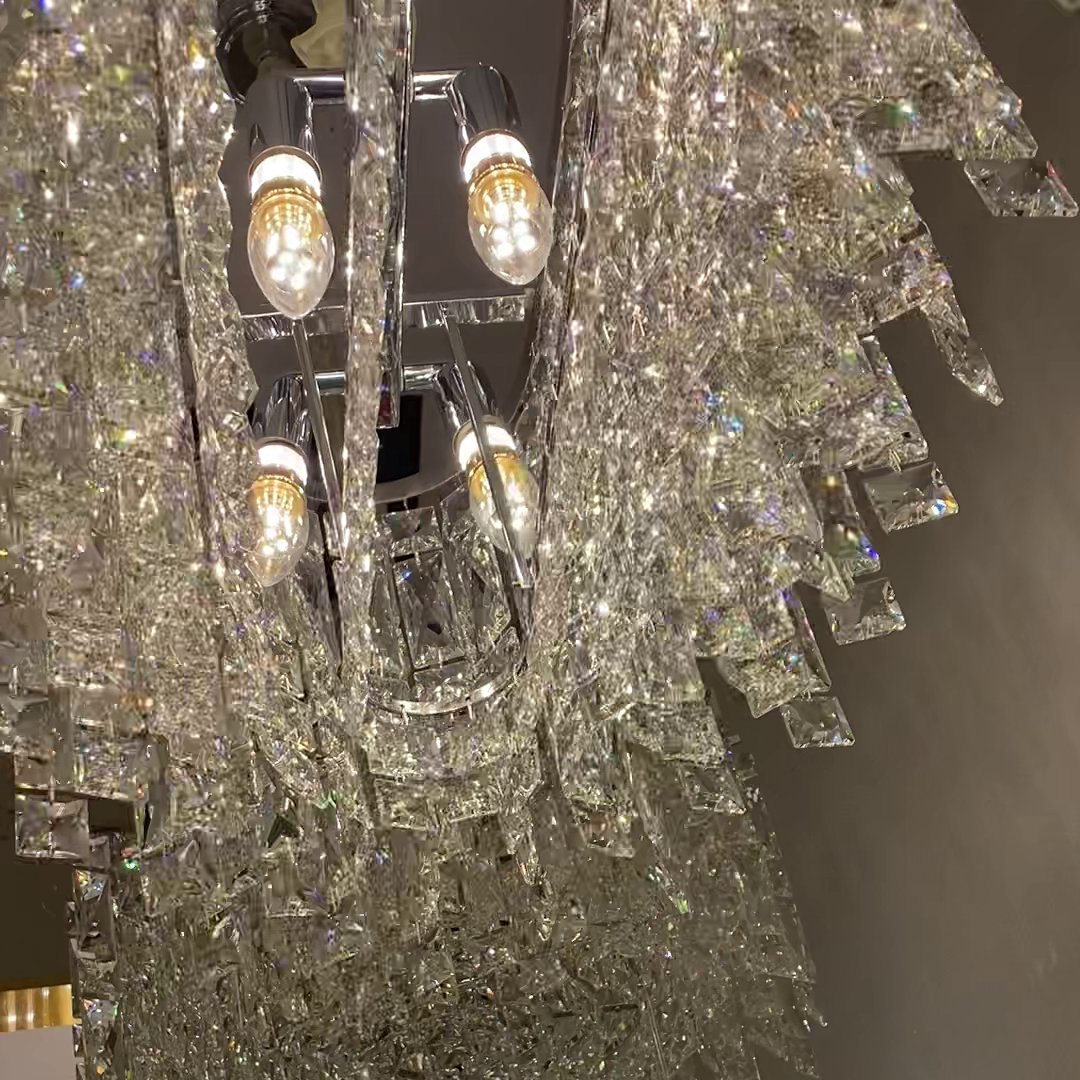 Modern Luxury Round / rectangle Ice Crystal Chandelier in Chrome Finish for Living / dining Room / bedroom