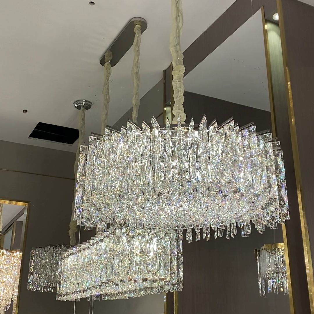Modern Luxury Round / rectangle Ice Crystal Chandelier in Chrome Finish for Living / dining Room / bedroom