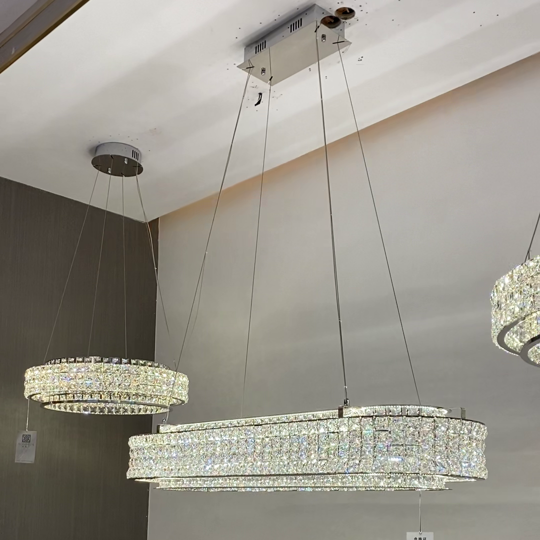 Light Luxury Two-Layered Round / oval Crystal Chandelier for Living / dining Room / kitchen Island