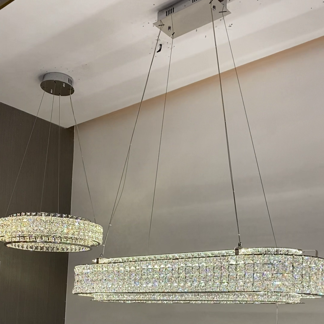 Light Luxury Two-Layered Round / oval Crystal Chandelier for Living / dining Room / kitchen Island