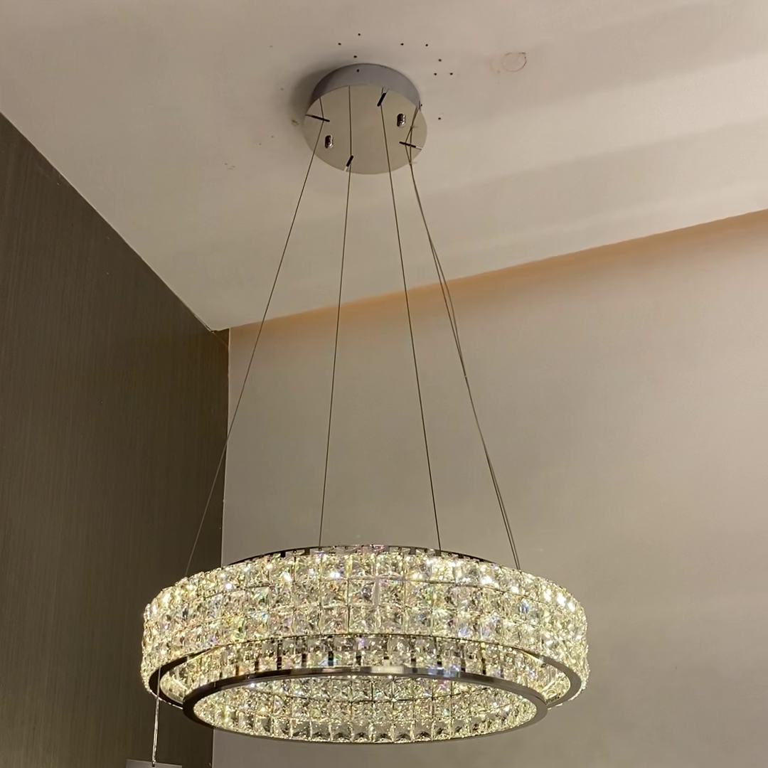 Light Luxury Two-Layered Round / oval Crystal Chandelier for Living / dining Room / kitchen Island