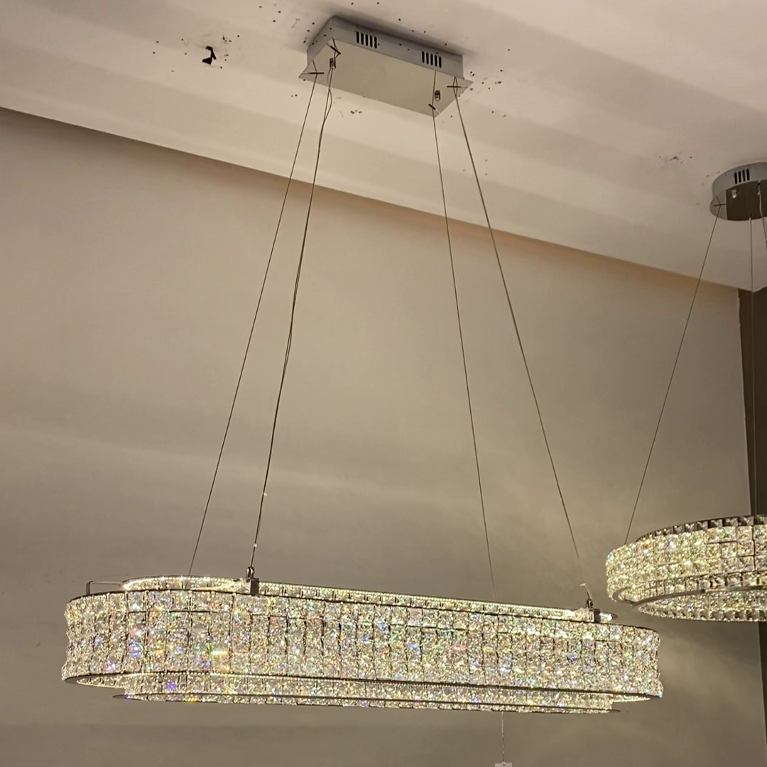 Light Luxury Two-Layered Round / oval Crystal Chandelier for Living / dining Room / kitchen Island