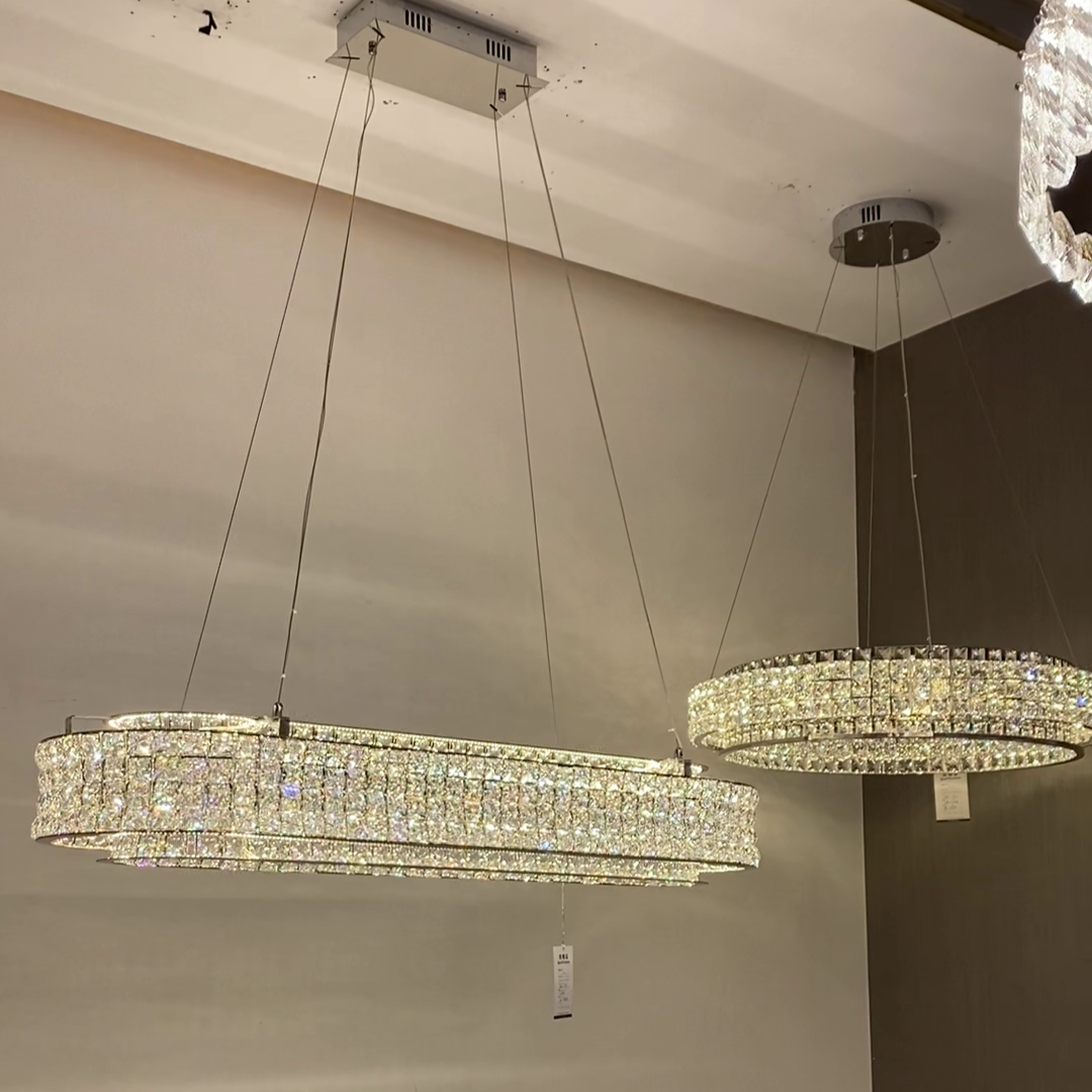 Light Luxury Two-Layered Round / oval Crystal Chandelier for Living / dining Room / kitchen Island