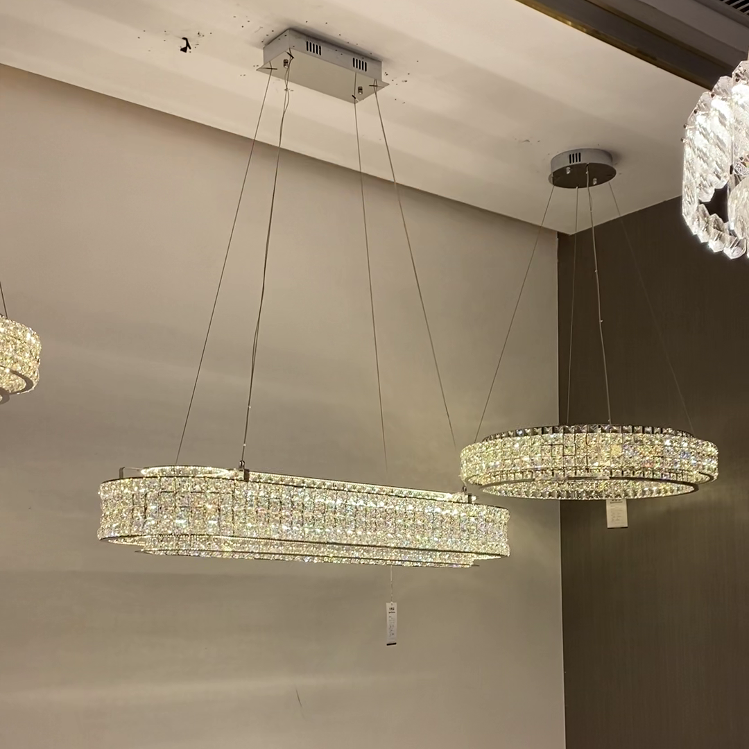 Light Luxury Two-Layered Round / oval Crystal Chandelier for Living / dining Room / kitchen Island