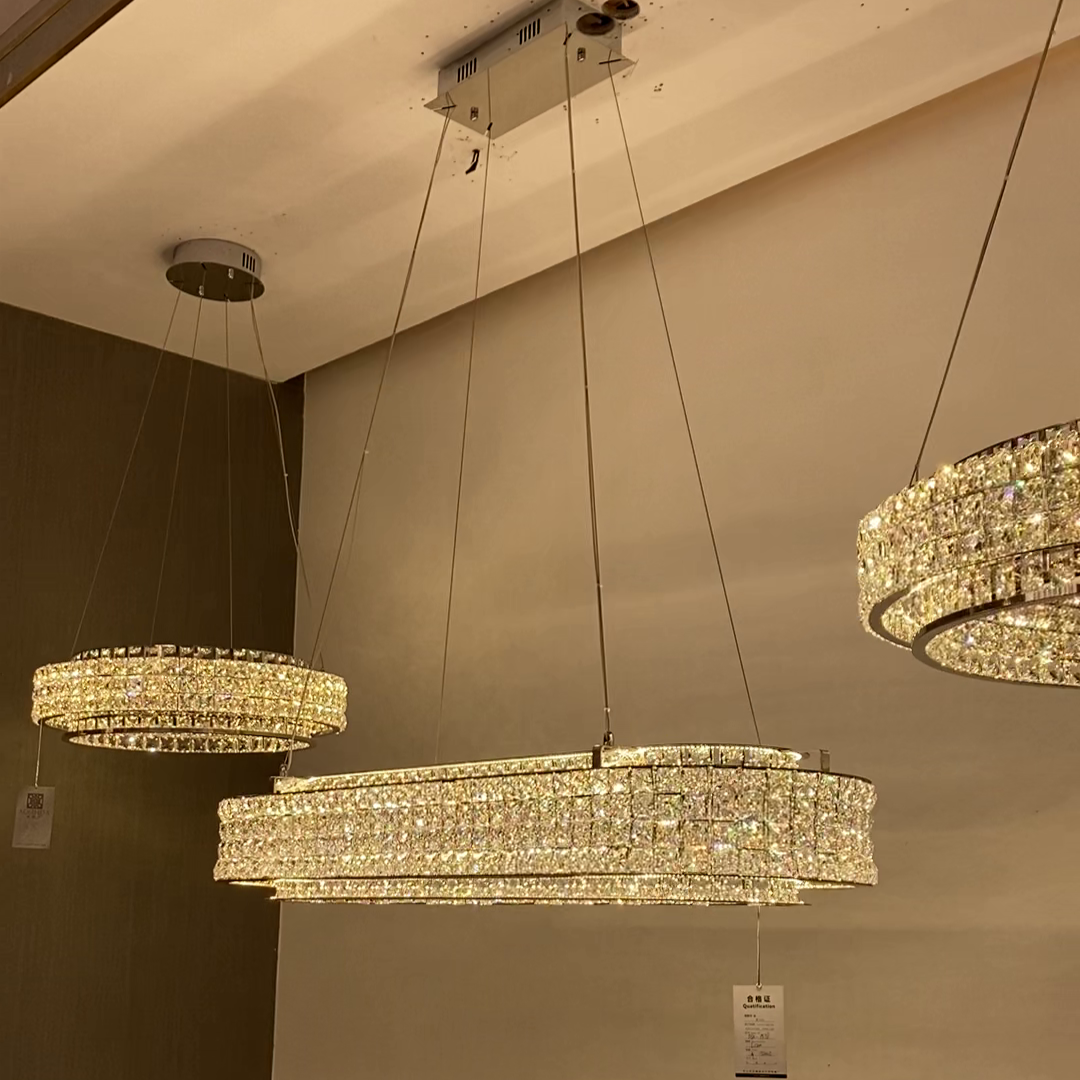 Light Luxury Two-Layered Round / oval Crystal Chandelier for Living / dining Room / kitchen Island