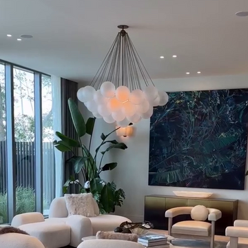 Modern Glass and Metal Cloud Balloon Chandelier with Minimalist Finish for Living Room Bedroom