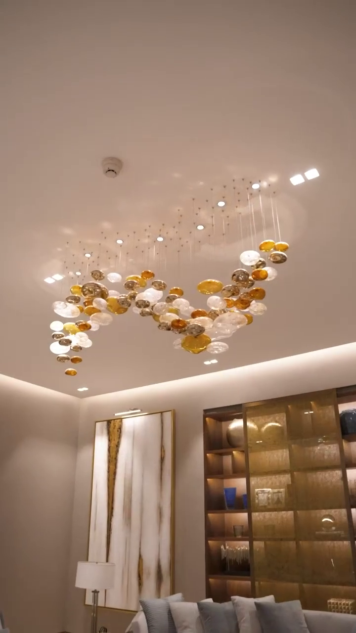 Light Luxury Colorful Glass Floating Chandelier for Living Room