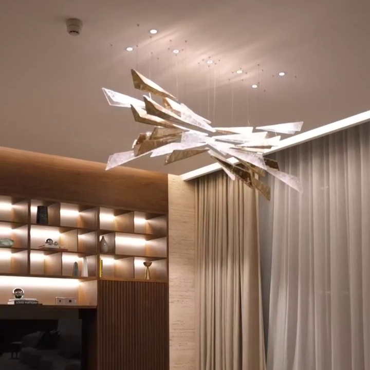 Luxury Icicle Glass and Metal Floating Chandelier with Elegant Finish for Living Room and Villa