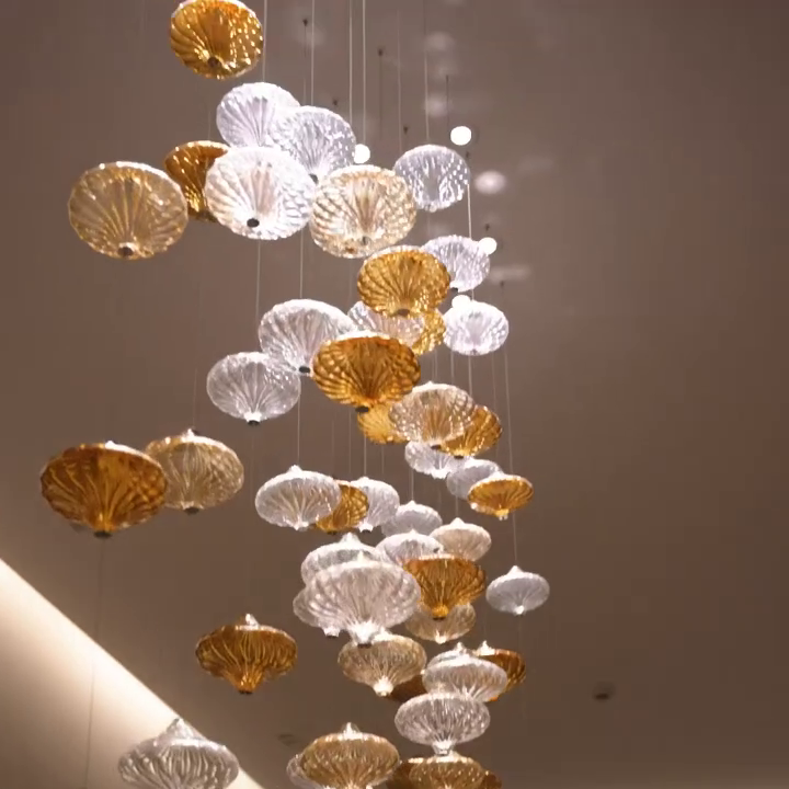 Custom Glass Lantern Floating Chandelier with Artistic Design for Staircase Foyer Villa Living Room