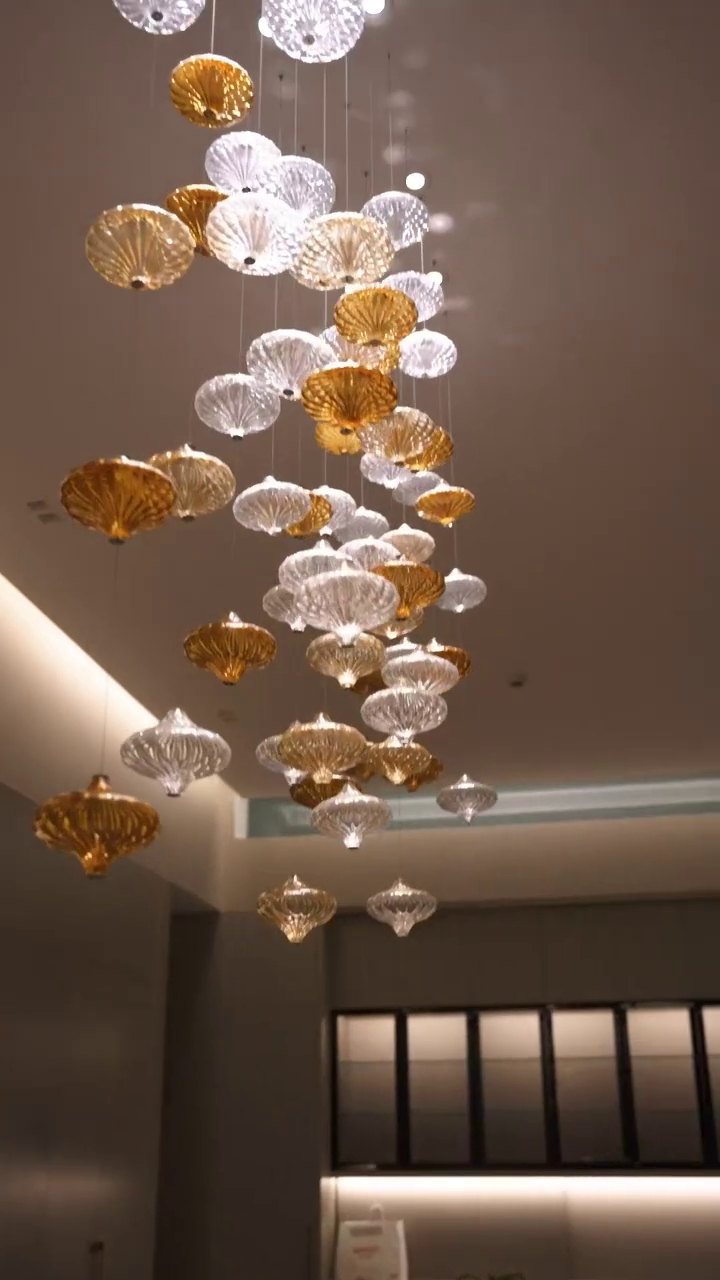 Custom Glass Lantern Floating Chandelier with Artistic Design for Staircase Foyer Villa Living Room