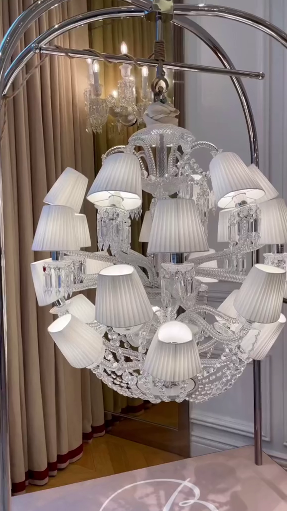 Luxury Globe-Shaped Crystal Chandelier with Fabric and Crystal Glass Shades, High-Quality Finish