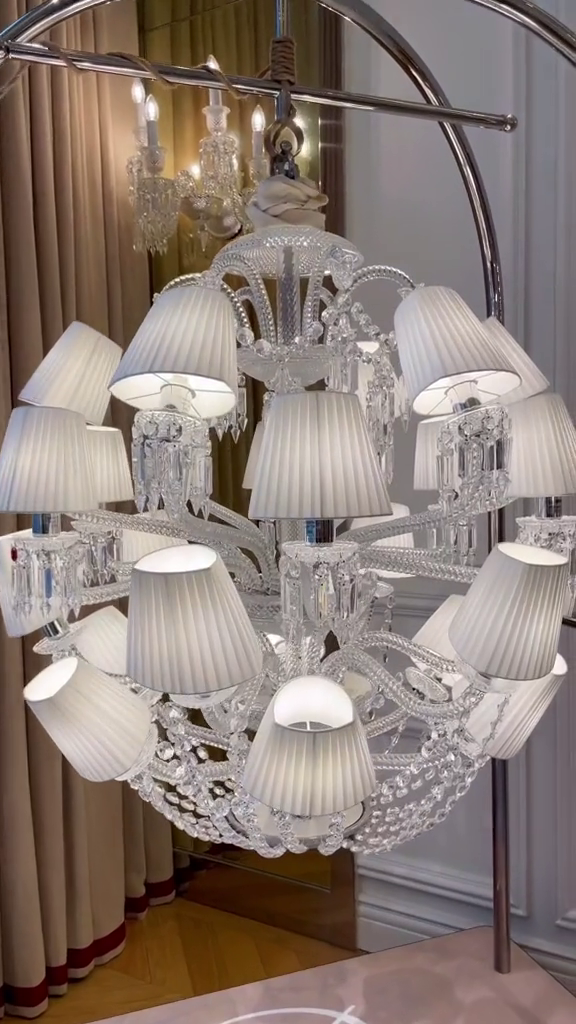Luxury Globe-Shaped Crystal Chandelier with Fabric and Crystal Glass Shades, High-Quality Finish