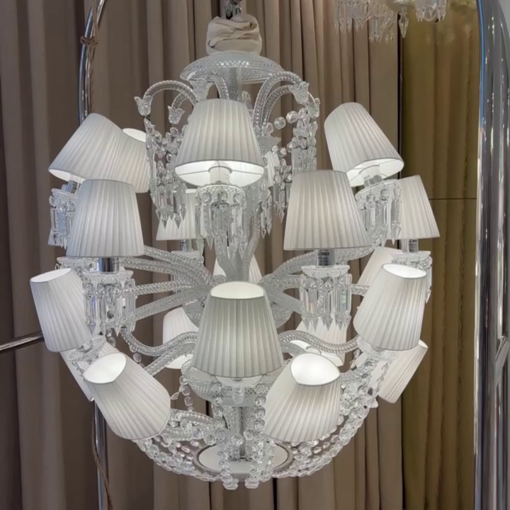 Luxury Globe-Shaped Crystal Chandelier with Fabric and Crystal Glass Shades, High-Quality Finish