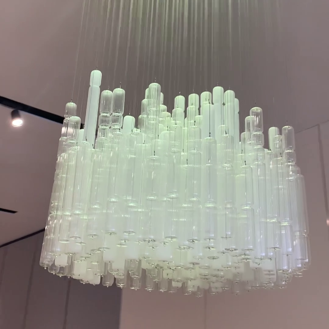 Modern Tube Chandelier with White & Transparent Glass Finish – Quality Metal & Glass Design
