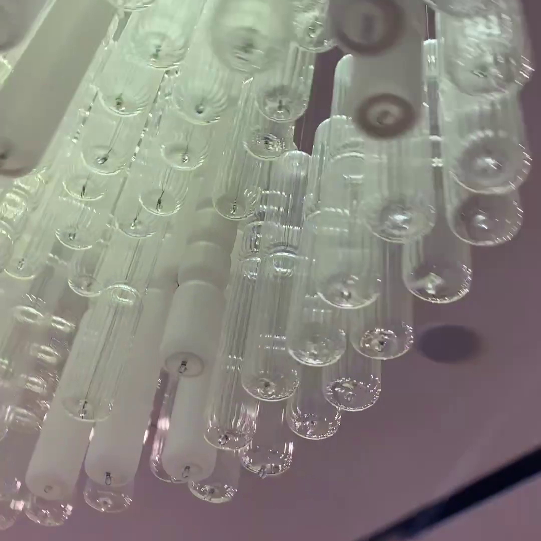 Modern Tube Chandelier with White & Transparent Glass Finish – Quality Metal & Glass Design