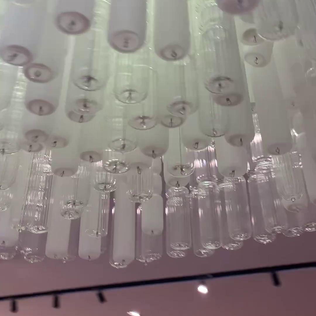 Modern Tube Chandelier with White & Transparent Glass Finish – Quality Metal & Glass Design