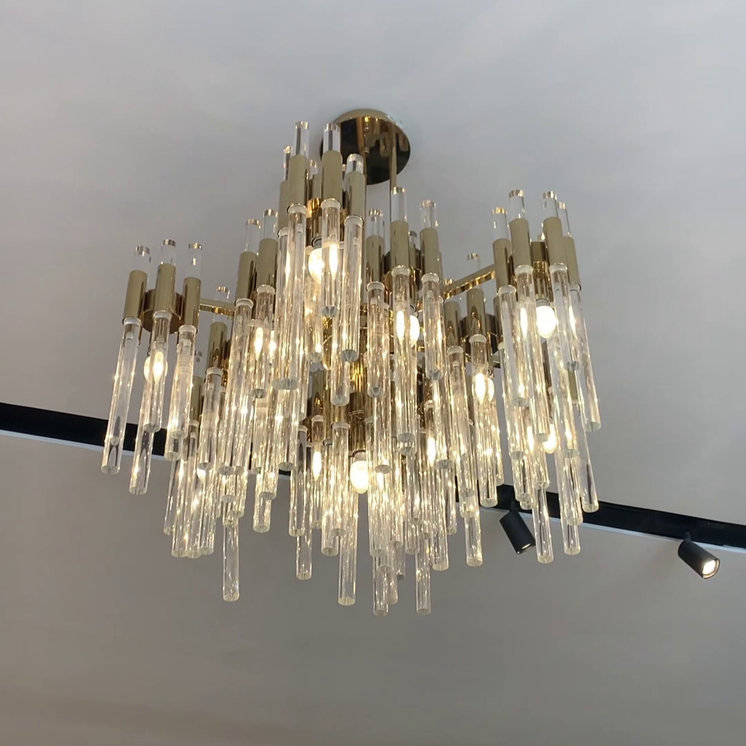 Luxury Metal and Glass Tiered Cylinder Chandelier for Living Room Bedroom Dining Room Bathroom