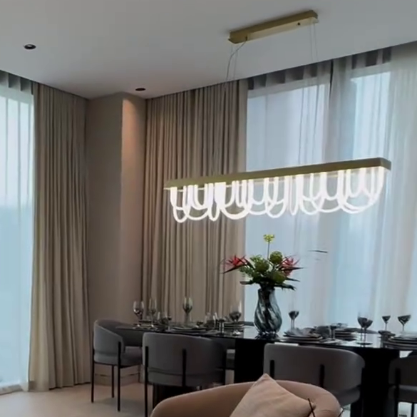 Modern Wavy Metal and Silicone Chandelier for Dining Room and Kitchen Island