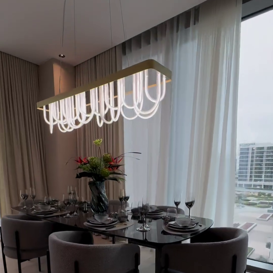 Modern Wavy Metal and Silicone Chandelier for Dining Room and Kitchen Island