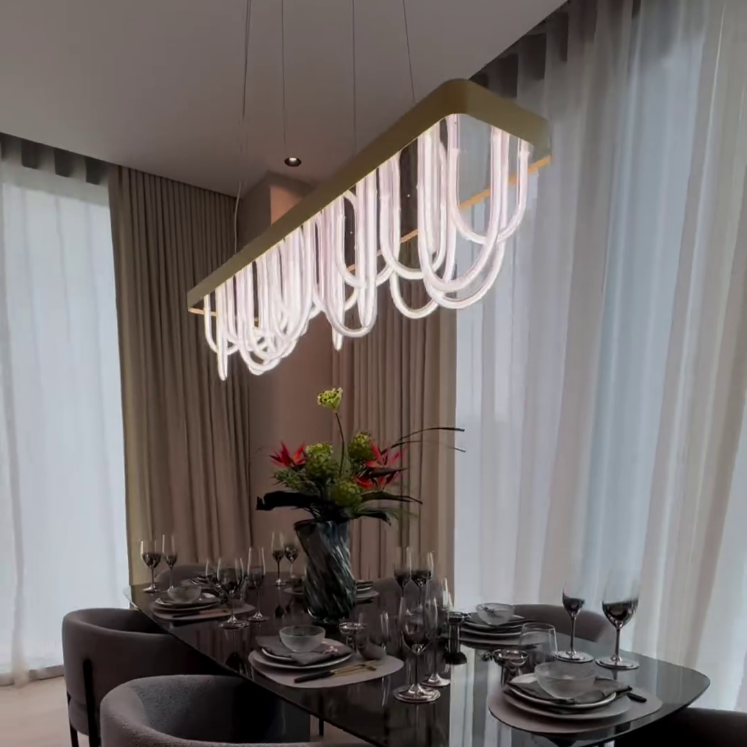 Modern Wavy Metal and Silicone Chandelier for Dining Room and Kitchen Island