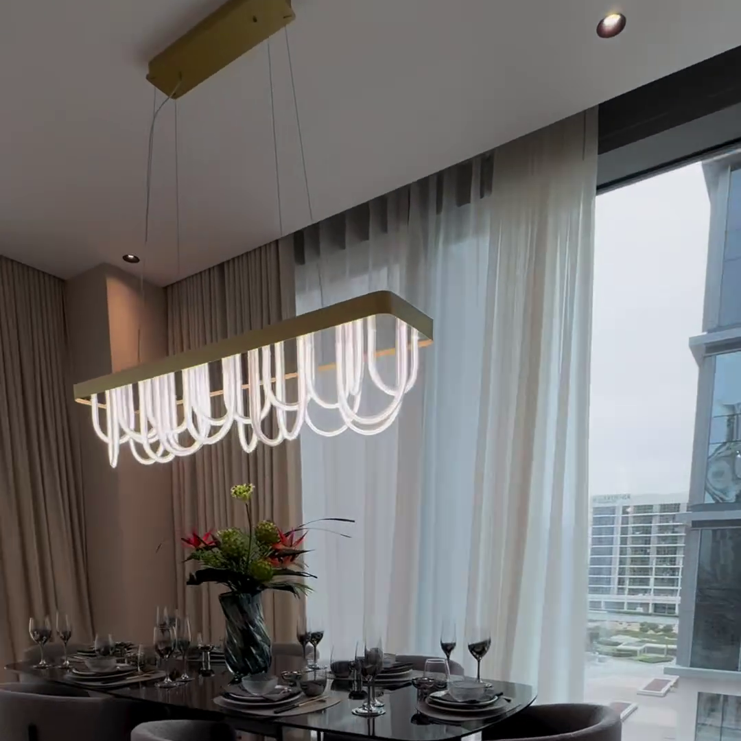 Modern Wavy Metal and Silicone Chandelier for Dining Room and Kitchen Island