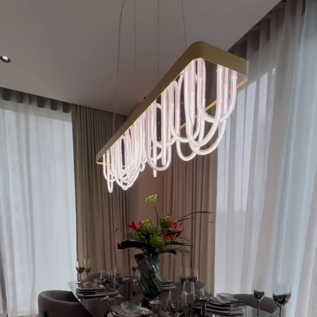 Modern Wavy Metal and Silicone Chandelier for Dining Room and Kitchen Island