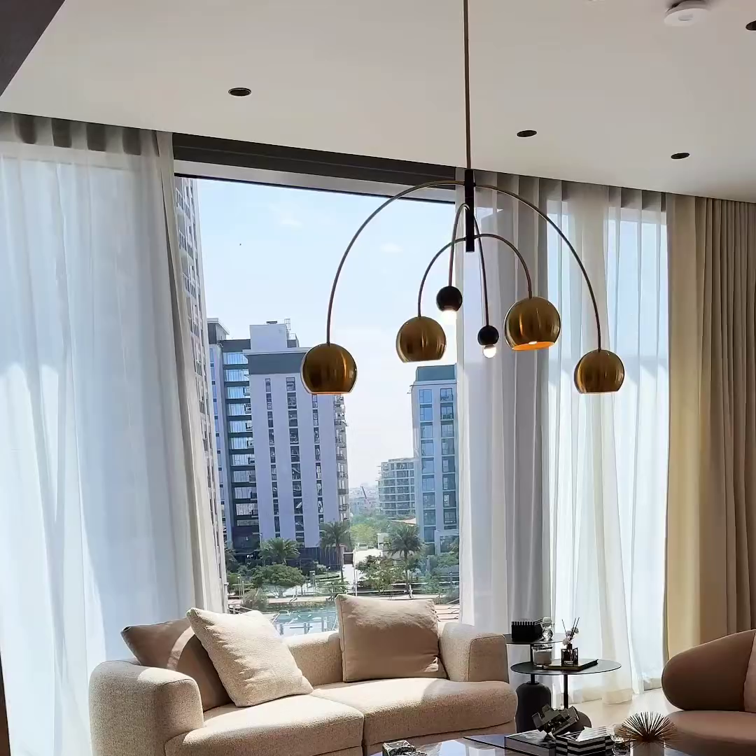 Modern Cosmic Sputnik Chandelier with Aged Brass Finish and Steel Frame for Living Room Bedroom