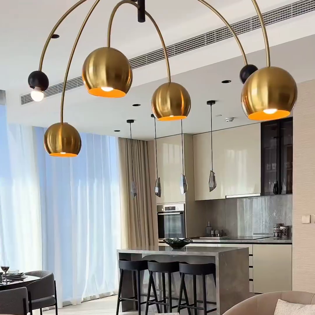 Modern Cosmic Sputnik Chandelier with Aged Brass Finish and Steel Frame for Living Room Bedroom