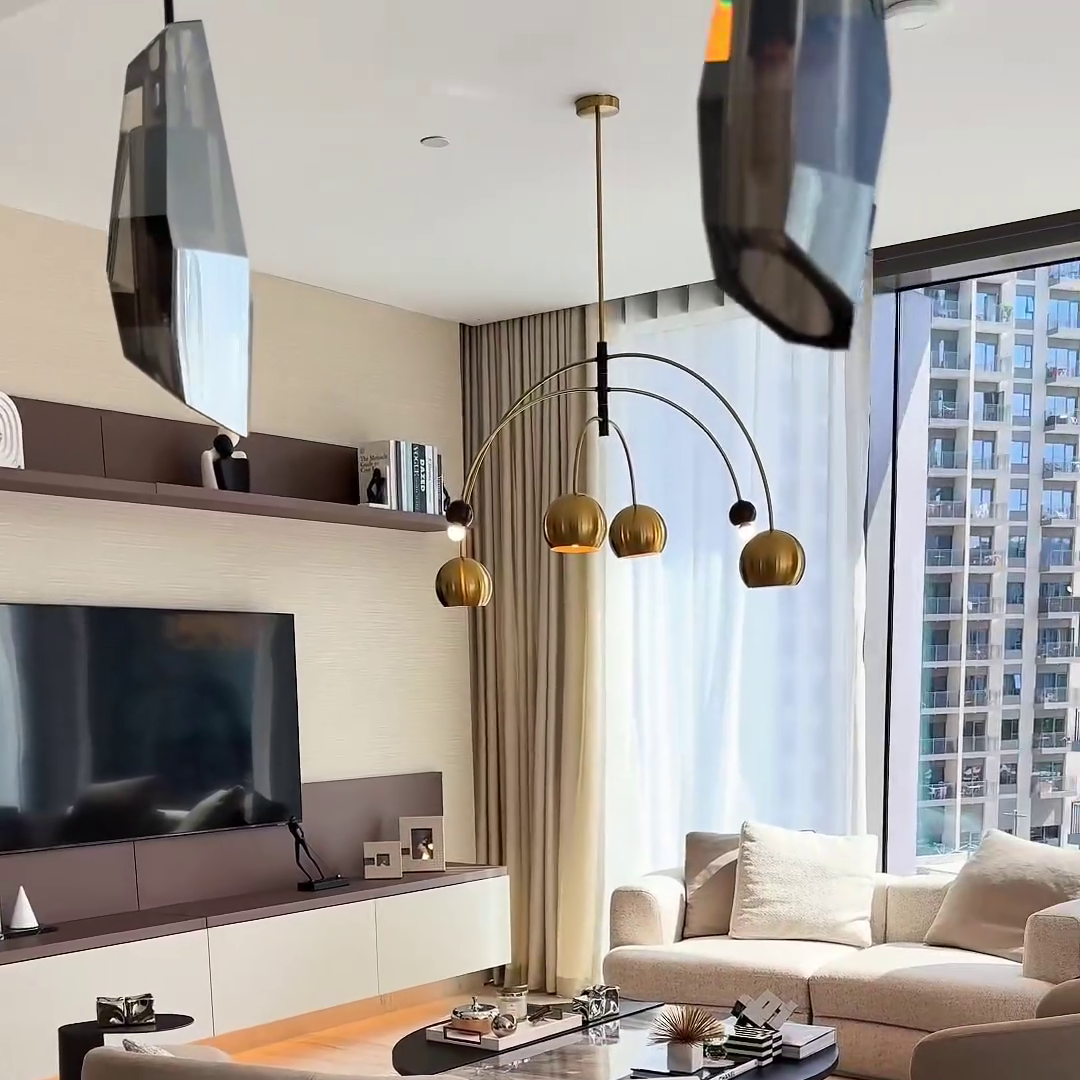 Modern Cosmic Sputnik Chandelier with Aged Brass Finish and Steel Frame for Living Room Bedroom