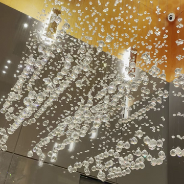 Crystal and Metal Floating Raindrop Chandelier for Staircase Foyer Living Room Entryway
