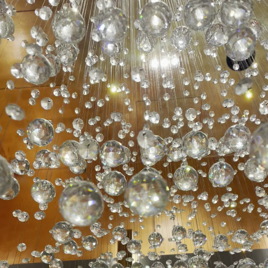 Crystal and Metal Floating Raindrop Chandelier for Staircase Foyer Living Room Entryway