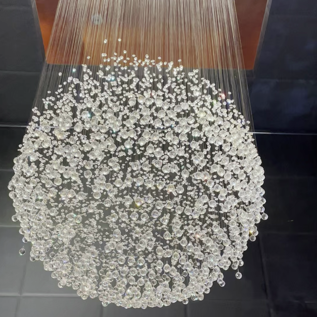 Modern Crystal Ball Raindrop Chandelier with Metal Finish for Living Room, Staircase, Foyer