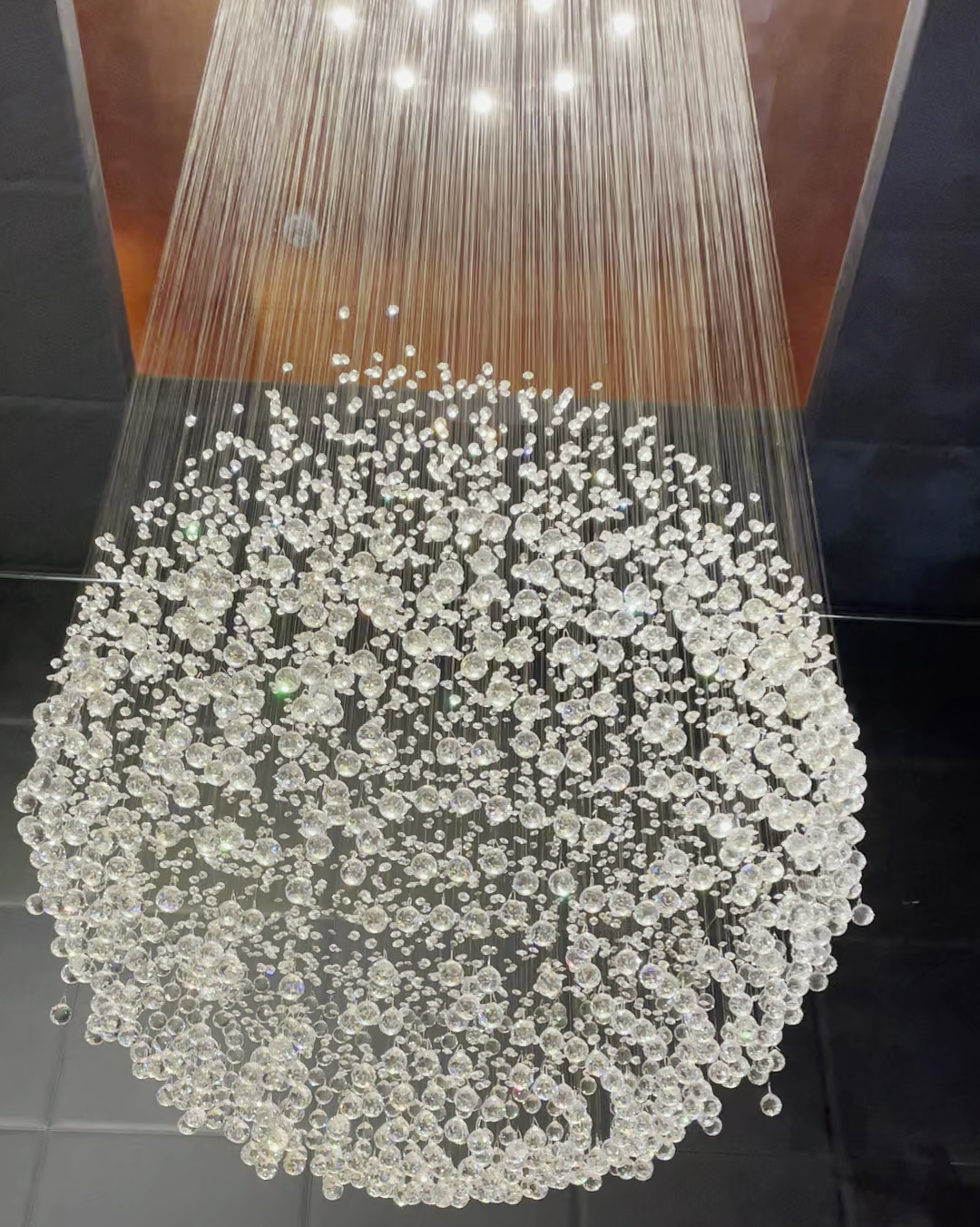 Modern Crystal Ball Raindrop Chandelier with Metal Finish for Living Room, Staircase, Foyer