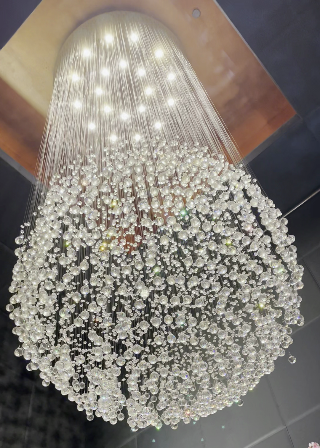 Modern Crystal Ball Raindrop Chandelier with Metal Finish for Living Room, Staircase, Foyer