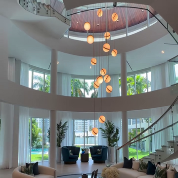 Modern Acrylic and Metal Floating Ball Chandelier for Staircase Foyer Entryway Living Room