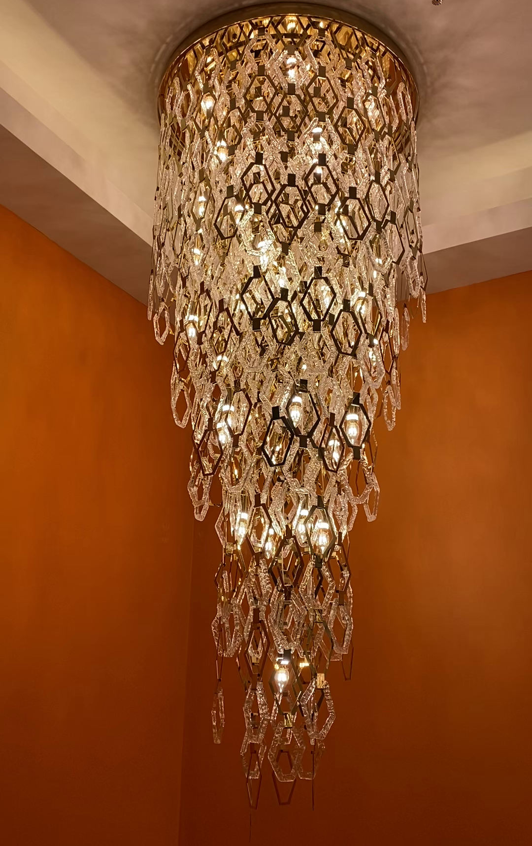 Modern Flush Mount Hexagon Crystal Chandelier for Staircase / foyer