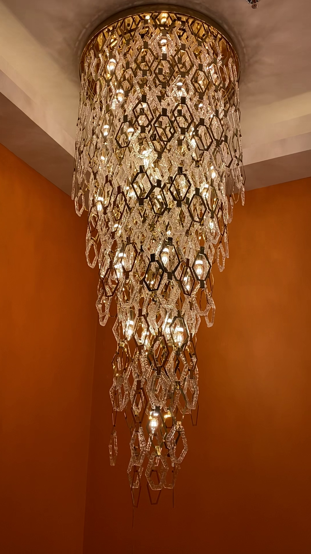 Modern Flush Mount Hexagon Crystal Chandelier for Staircase / foyer
