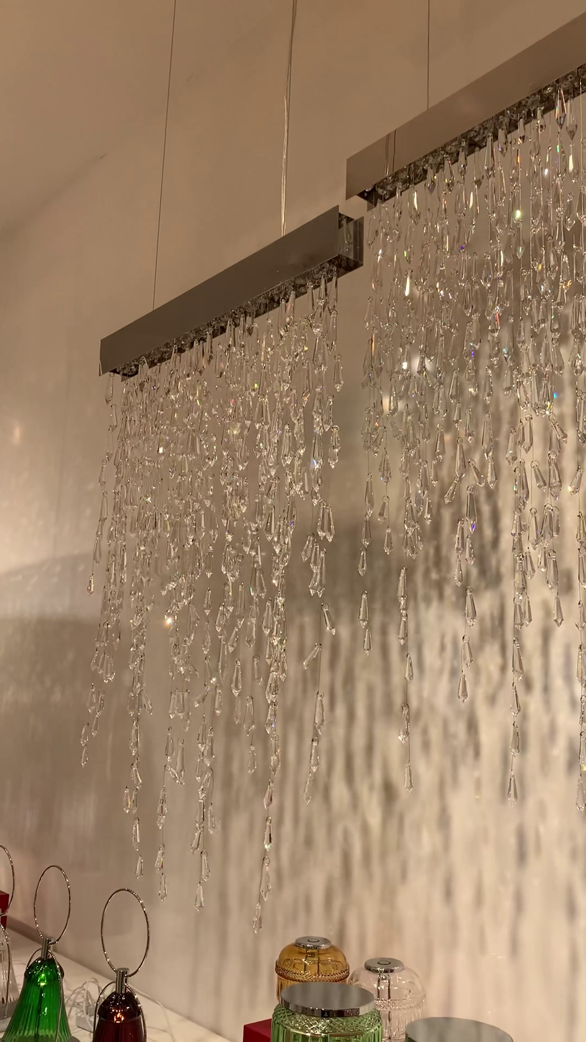 Modern K9 Crystal Tassel Waterfall Chandelier with Stainless Steel Finish for Dining Room and Kitchen Island