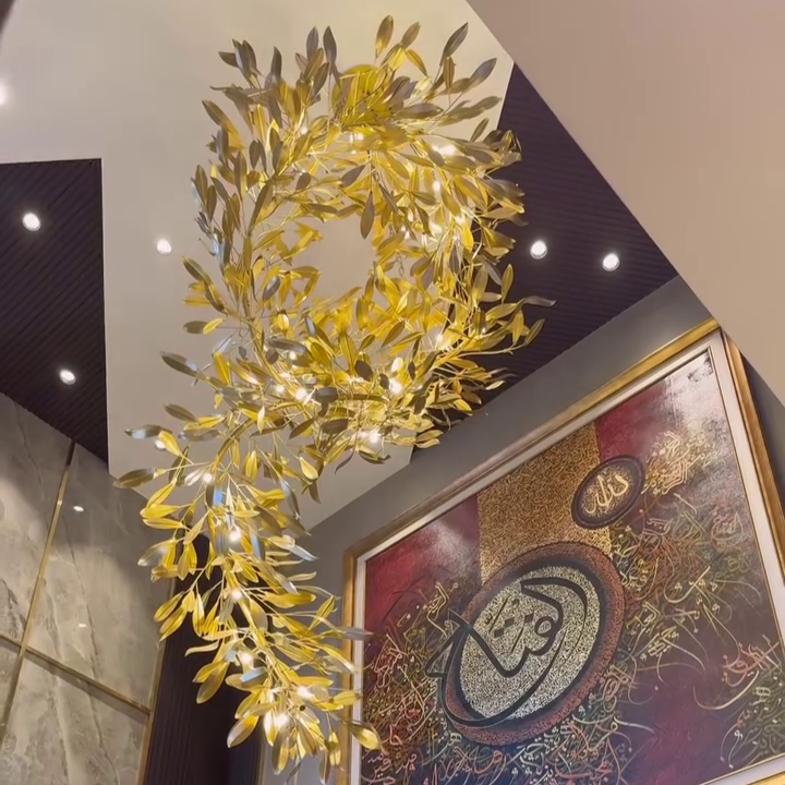 Modern Gold Leaves Tree Chandelier for High-Ceiling