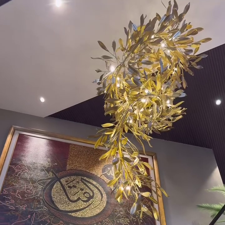 Modern Gold Leaves Tree Chandelier for High-Ceiling