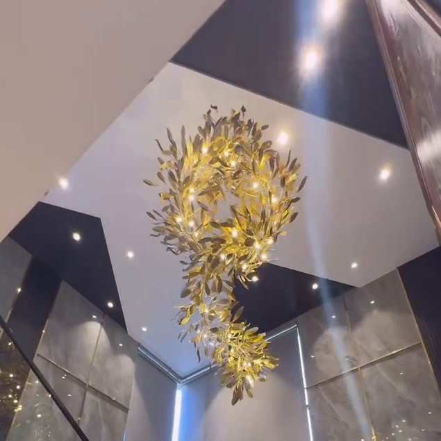 Modern Gold Leaves Tree Chandelier for High-Ceiling