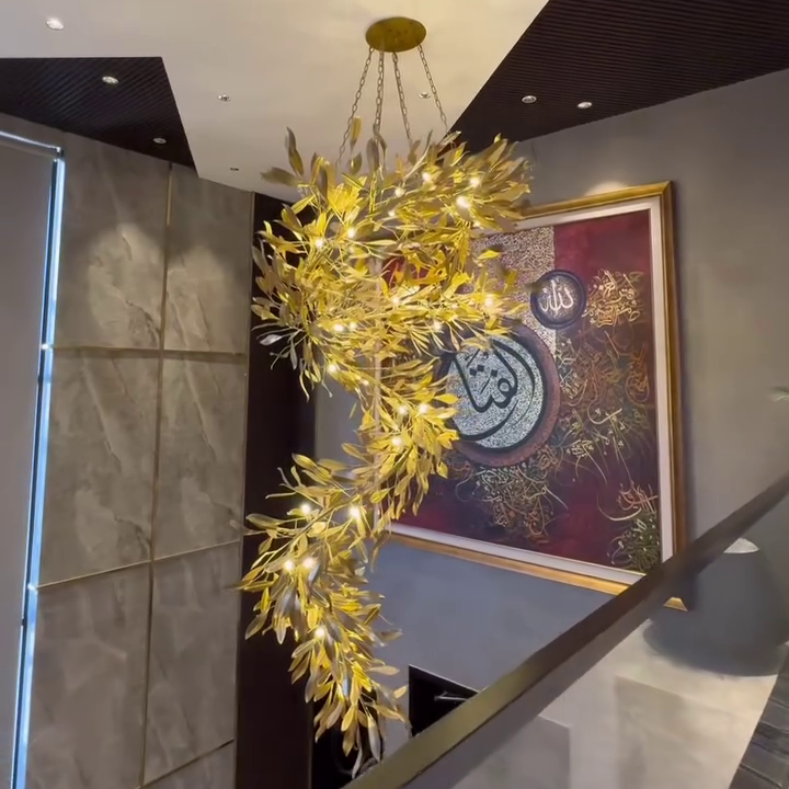 Modern Gold Leaves Tree Chandelier for High-Ceiling