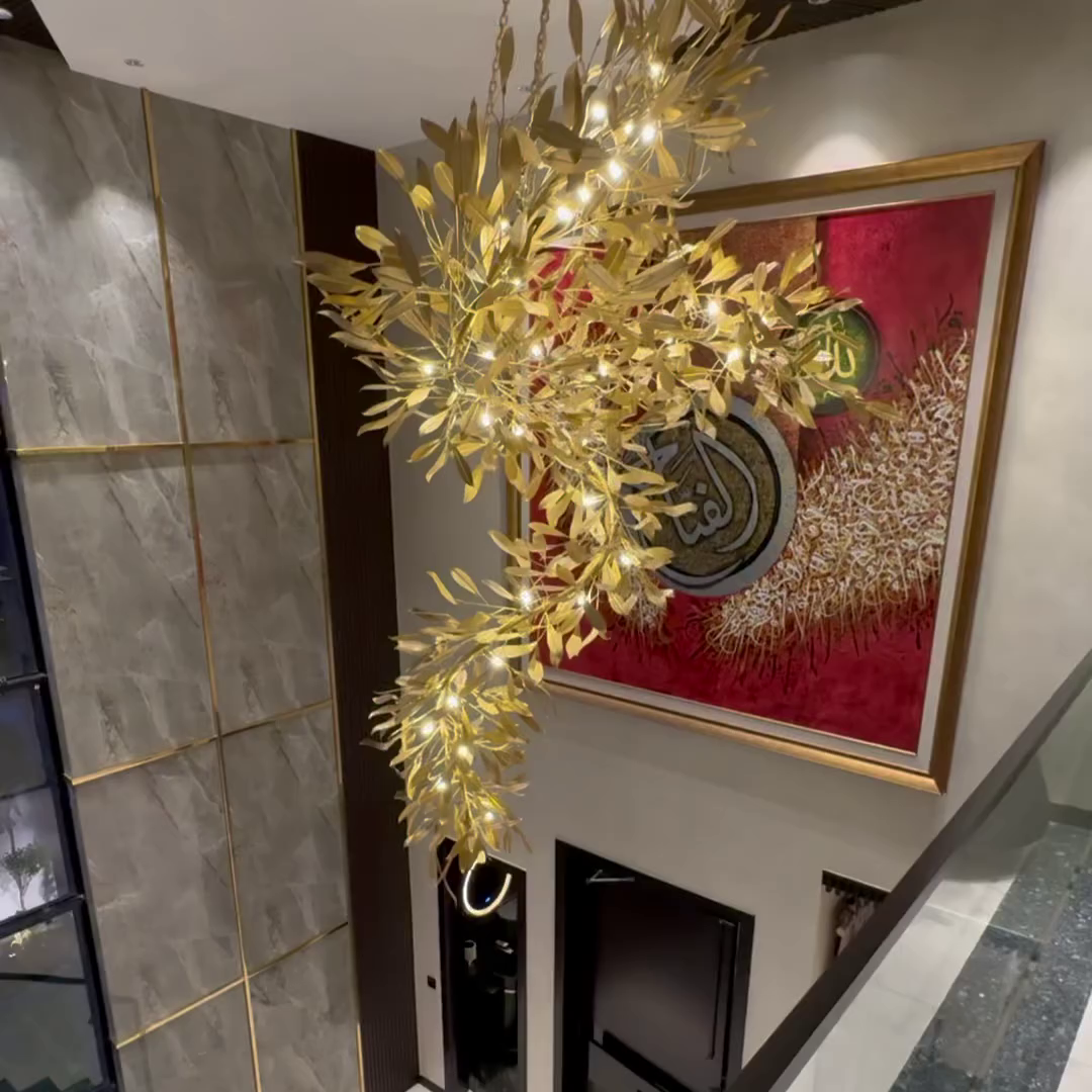 Modern Gold Leaves Tree Chandelier for High-Ceiling