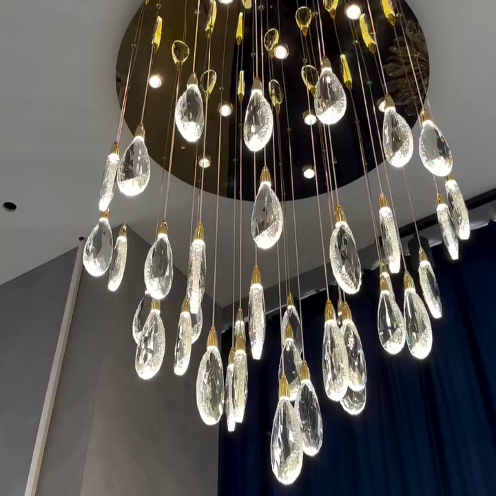 Modern Floating Crystal Chandelier for High-Ceiling