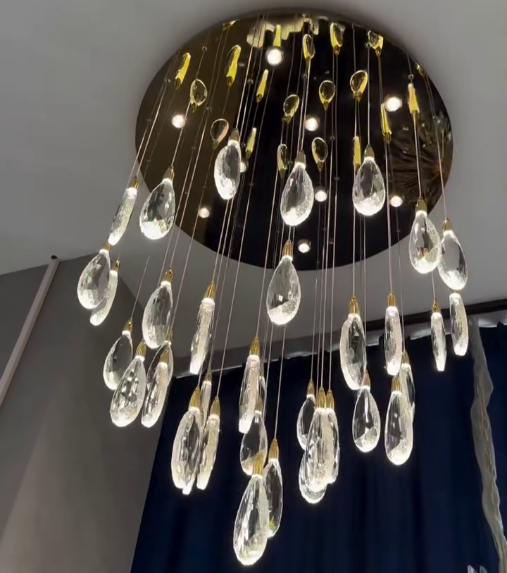Modern Floating Crystal Chandelier for High-Ceiling