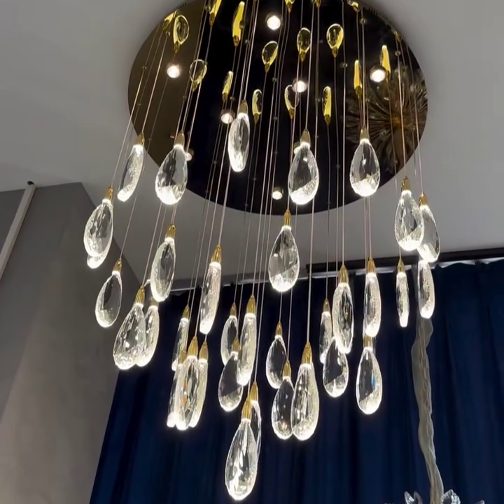 Modern Floating Crystal Chandelier for High-Ceiling