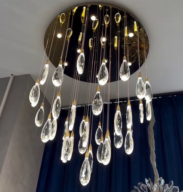 Modern Floating Crystal Chandelier for High-Ceiling